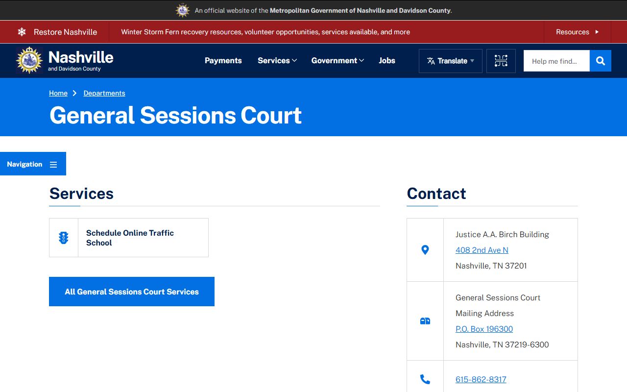 Davidson County Traffic Court Records at the General Sessions Court
