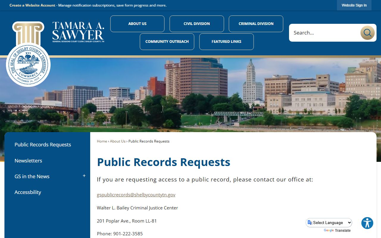 Shelby County Traffic Court Records public records request page