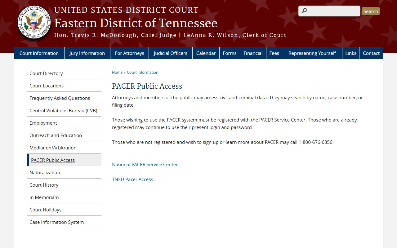 PACER access for Tennessee traffic court records in federal court