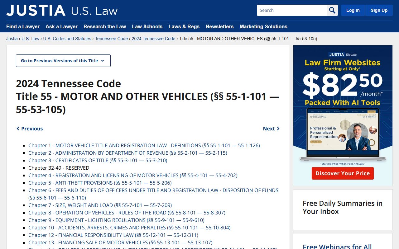 Tennessee Code Title 55 traffic court records and traffic citation rules