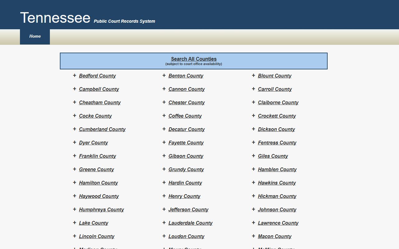 Tennessee Public Court Records portal for Tennessee traffic court records